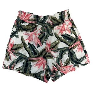 Loft Shorts Womens XS White Pink Green Tropical Floral Linen Blend Paperbag